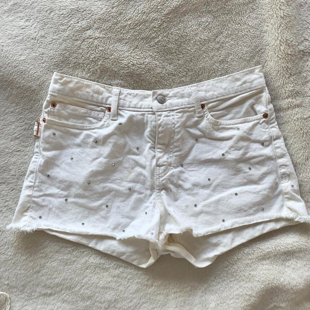 Zadig & Voltaire | White crystal embellished high waist denim shorts | Size M